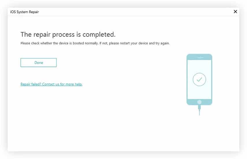 Tenorshare iCareFone – repair process completed