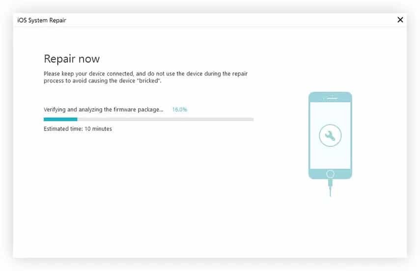 Tenorshare iCareFone – Réparation du système iOS en cours