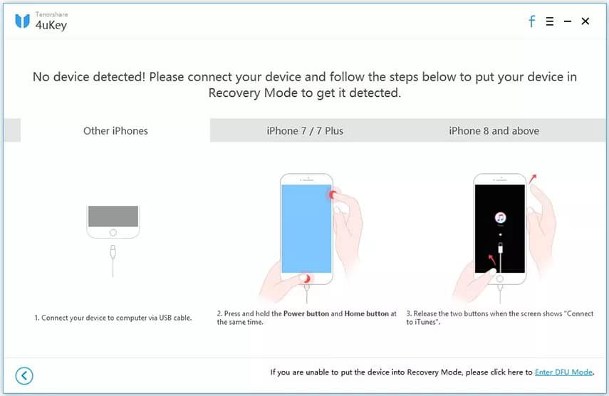 Suivez les instructions pour mettre l'iPhone 7 en mode de récupération