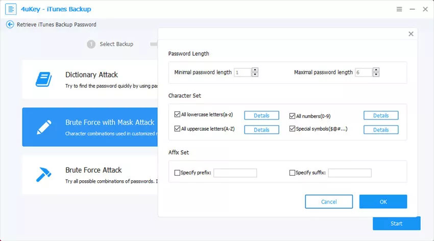 Brute Force With Mask Attack Settings