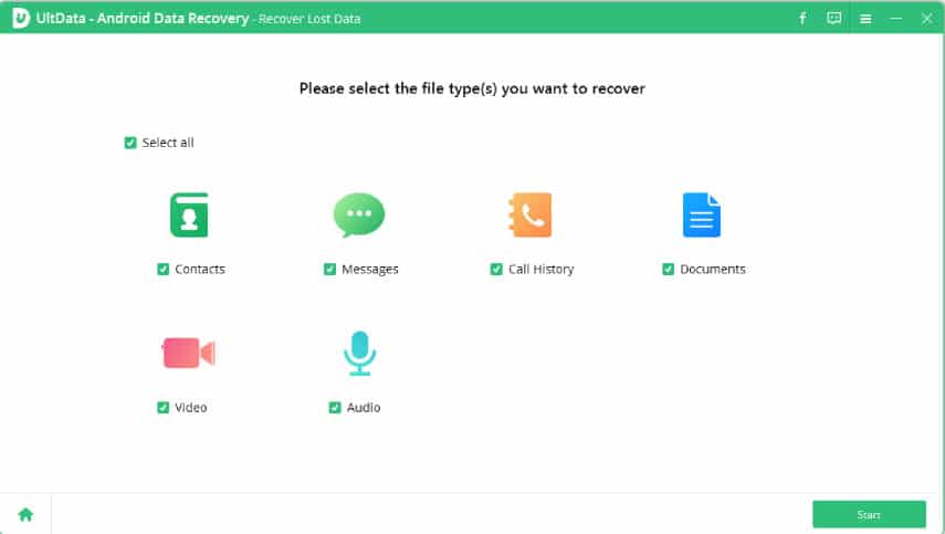 Tenorshare UltData for Android – choose file types to recover
