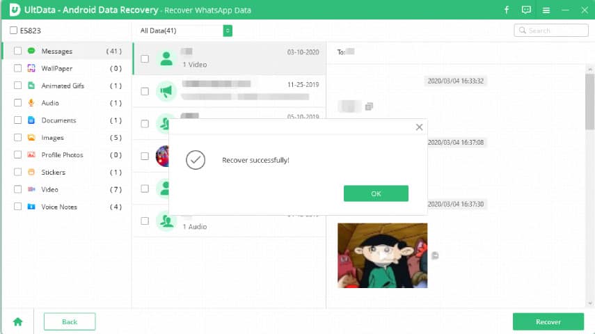 Tenorshare UltData for Android – WhatsApp recovery successful 