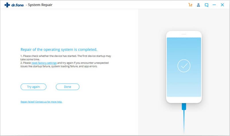 dr.fone – System Repair Android – repair system completed