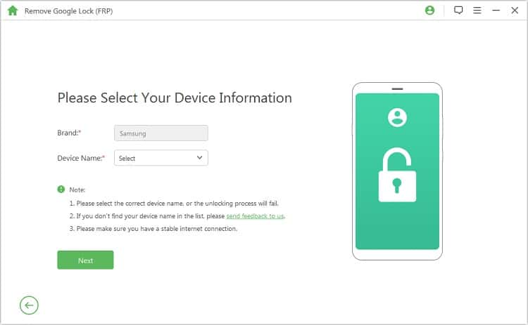 iMyFone LockWiper Android – enter the device information 