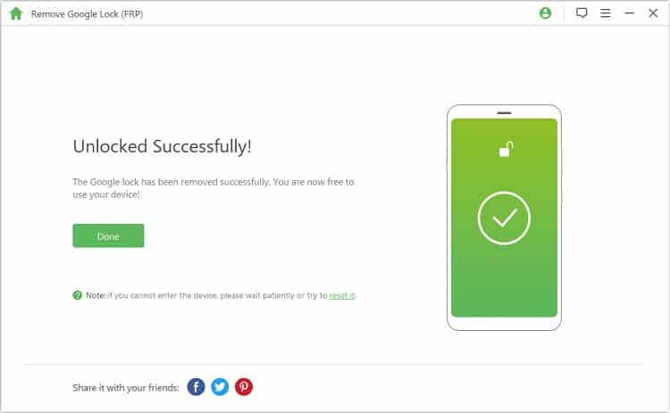 iMyFone LockWiper Android – Google lock unlocked successfully 