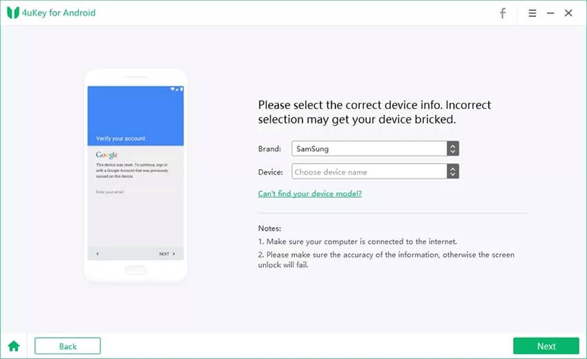 Tenorshare 4uKey for Android – sélection des bonnes informations sur l'appareil Android