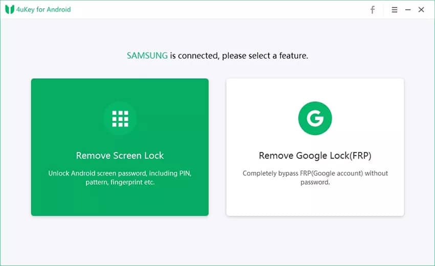 select the remove screen lock mode in tenorshare 4ukey for android