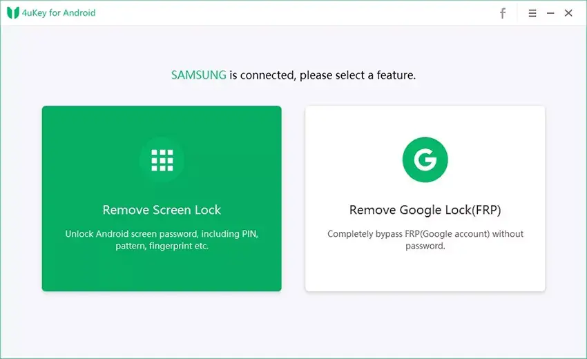 select the remove screen lock mode in tenorshare 4ukey for android