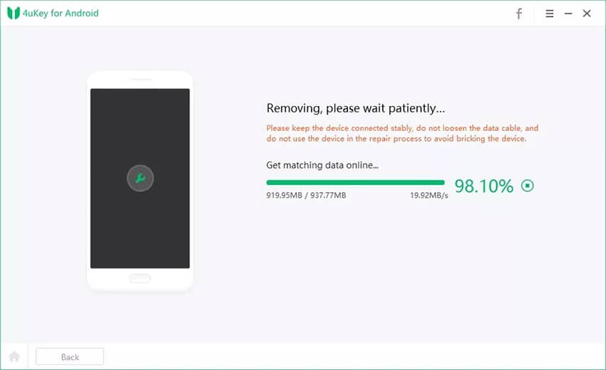 Tenorshare 4uKey for Android – données correspondantes pour la suppression d'un compte Google