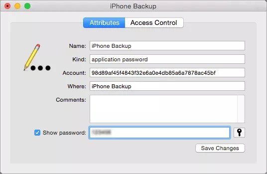 Click On Show Password for iPhone backup in Keychain Access