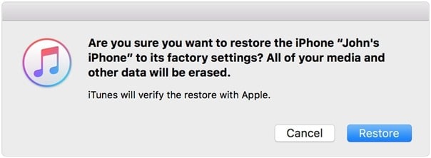 Click Restore to confirm your decision
