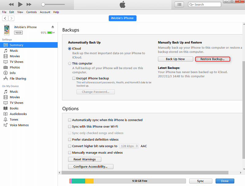 go to summary and click restore backup in itunes