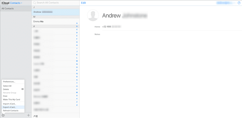 how to download contacts from icloud website