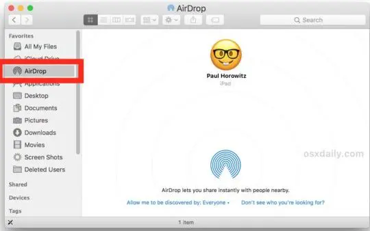 AirDrop Shows All The Available Devices In Range