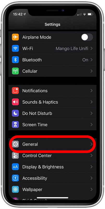 open settings and select general