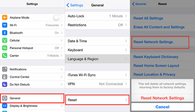 Reset network settings on iOS