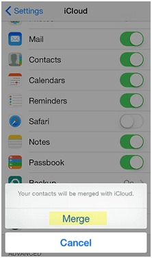 Select Merge to synchronize with iCloud for data restore