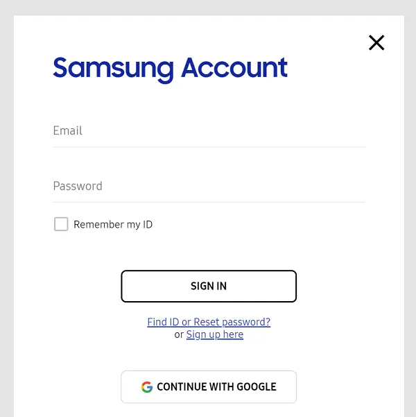 sign in to your samsung account