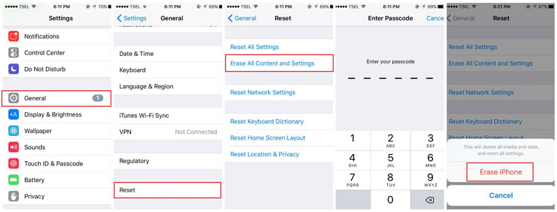 wipe your iphone by erasing all content and settings