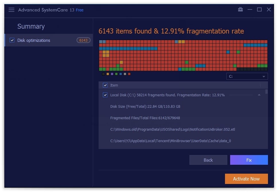 Advanced SystemCare – HDD defragmentation