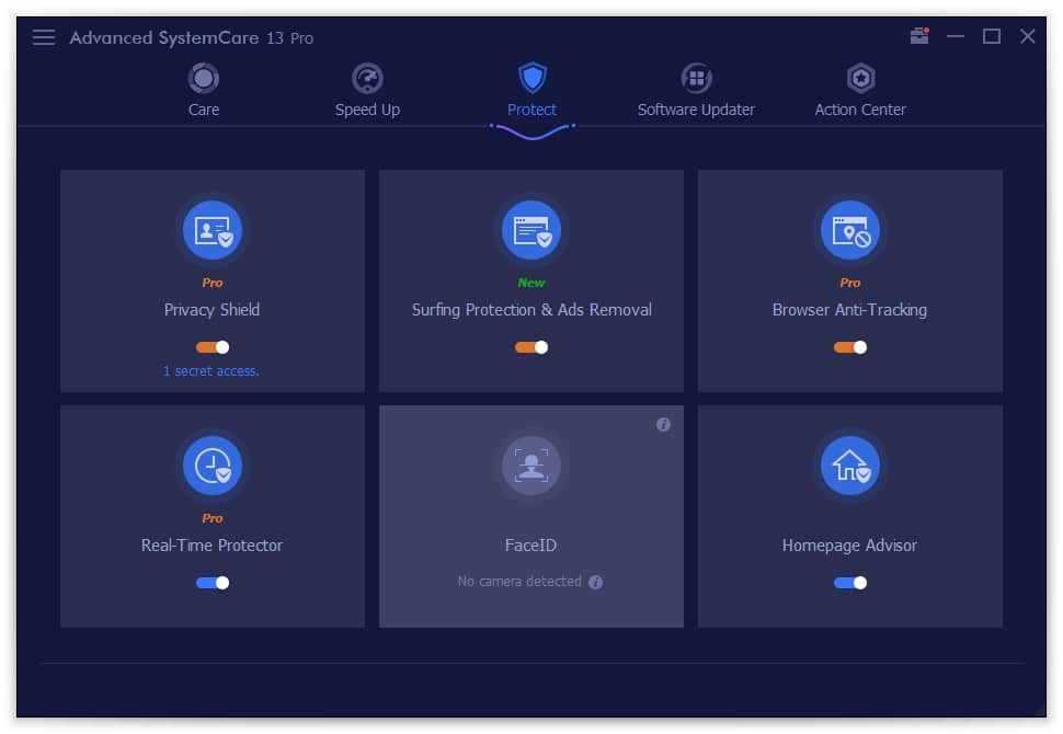 Advanced SystemCare – protection options