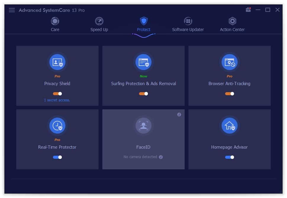 Advanced SystemCare – protection options 