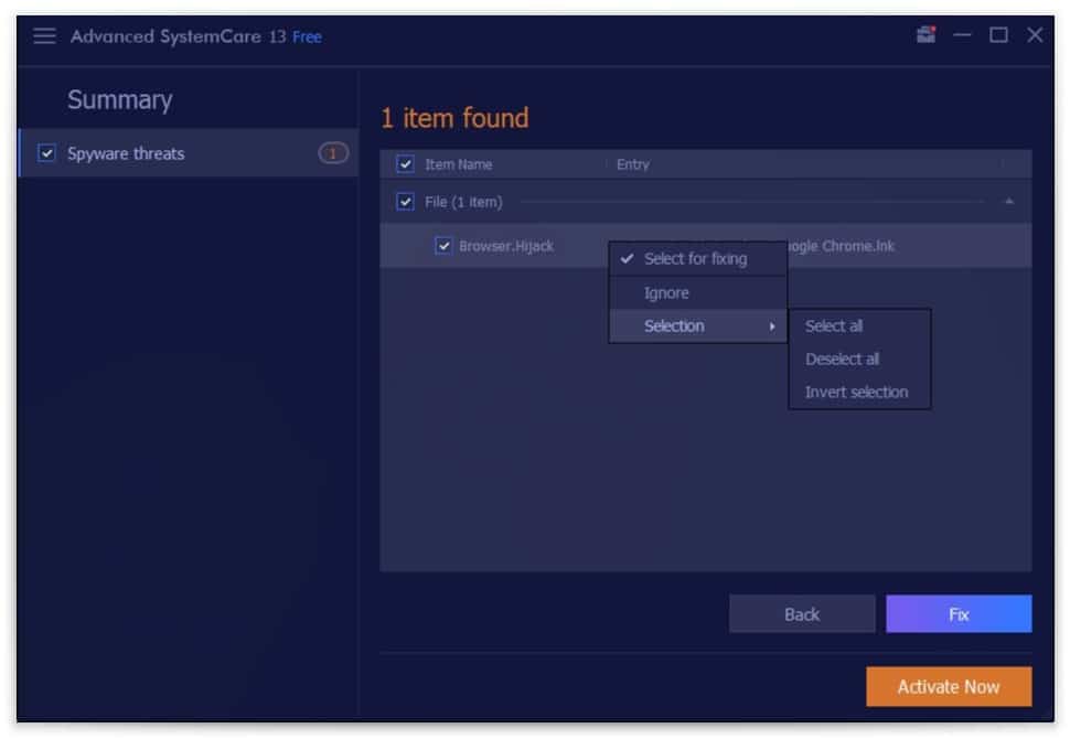 Advanced SystemCare – spyware removal