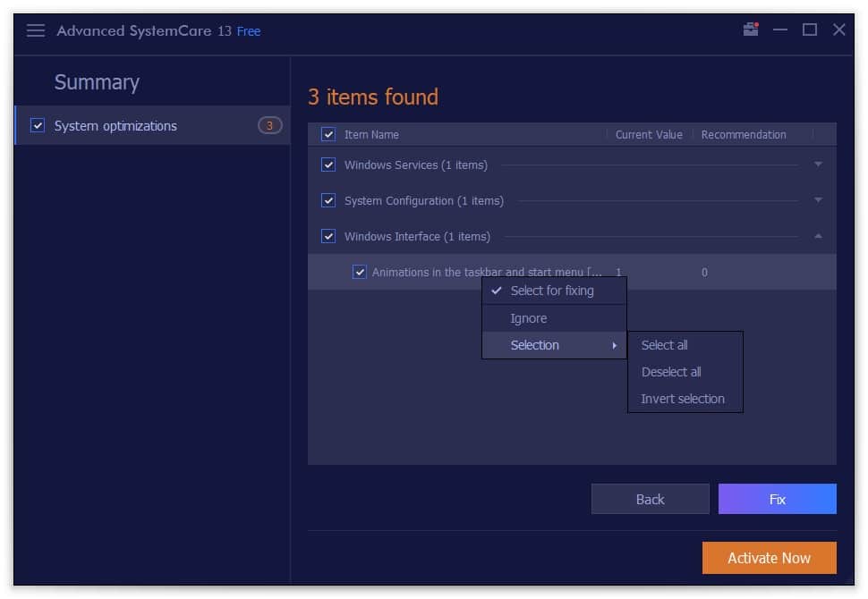 Advanced SystemCare – system optimizations
