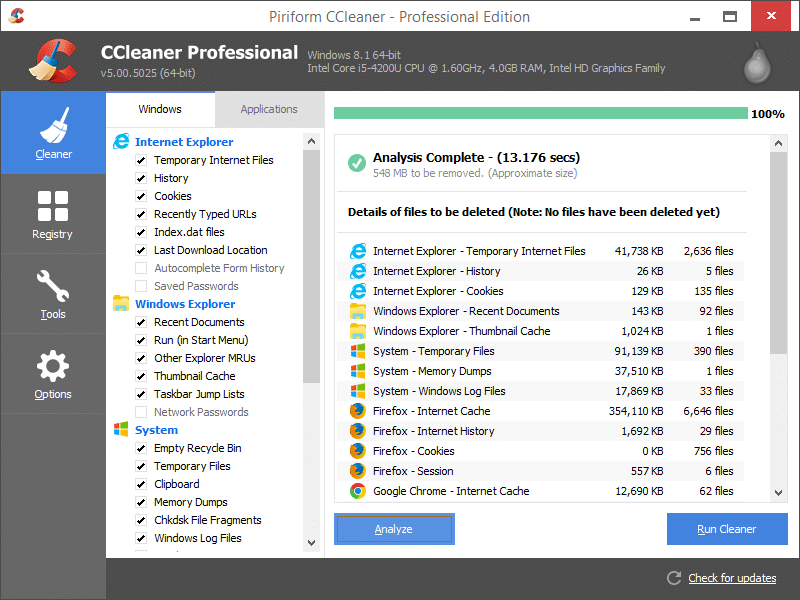 Ccleaner software cleaner tab
