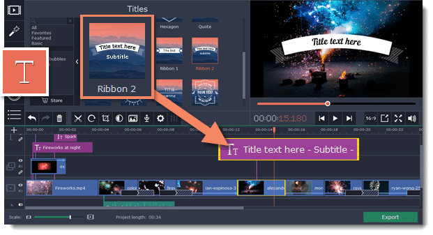 Movavi Video Editor – add titles to the timeline