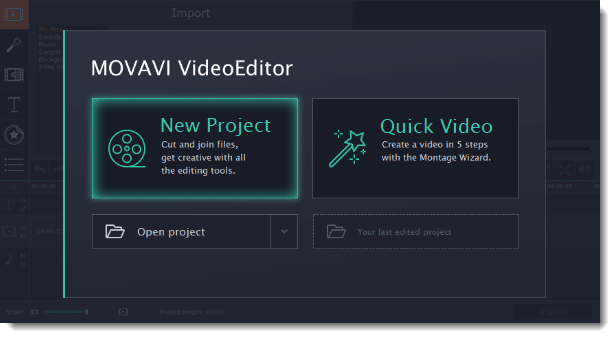 Movavi Video Editor – start a new project