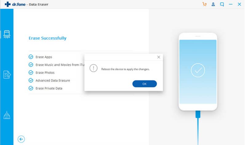 dr.fone – Data Eraser (iOS) – erase successful