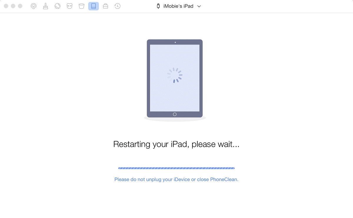 iMobie PhoneClean – restarting iPad after erasing device