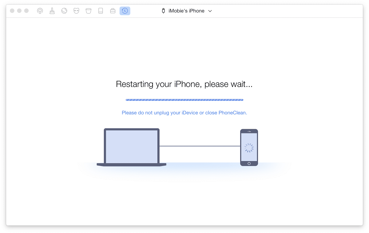 iMobie PhoneClean – restarting iPhone after restoring a backup 