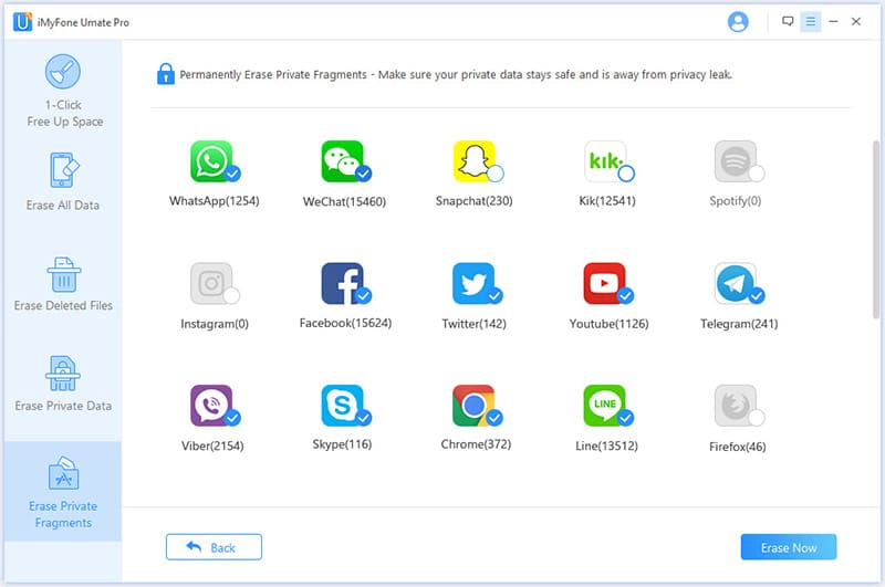 iMyFone Umate Pro – choose apps for deleting private fragments