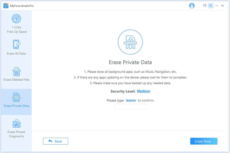 iMyFone Umate Pro – confirm erasing private files