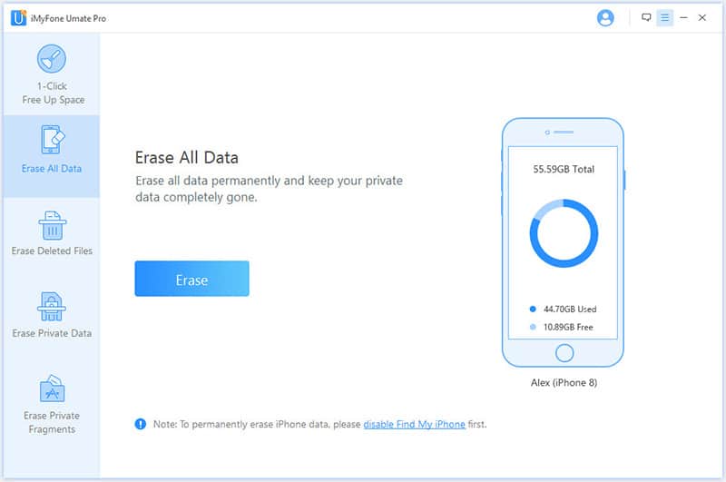iMyFone Umate Pro – erase all data