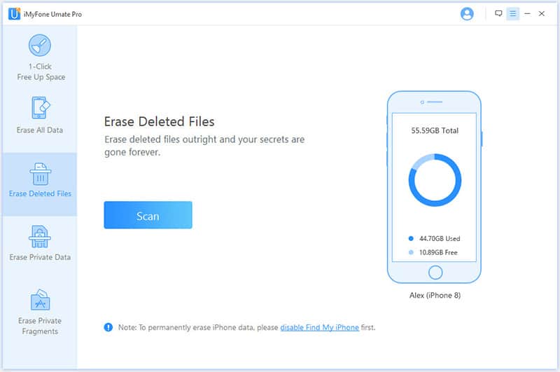 iMyFone Umate Pro – erase deleted files