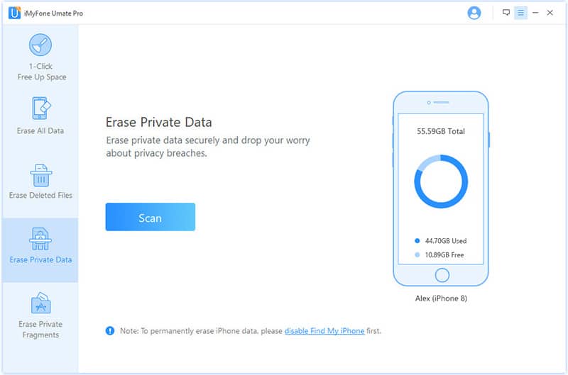 iMyFone Umate Pro – erase private data