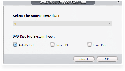 WinX DVD Ripper Platinum – auto-detect DVD from the source disc