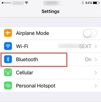 Click to open the Bluetooth Section on iPhone