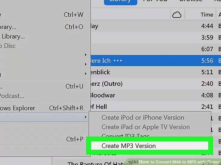 convert the m4a audio to mp3 by clicking create mp3 version