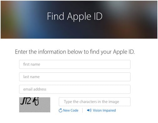 Enter the required information in the given field of find apple id