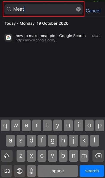 Search chrome history on iPhone