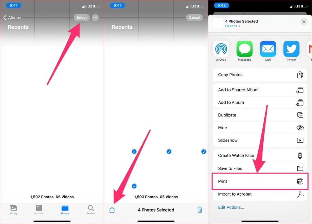 Print multiple text messages from iPhone using screenshot