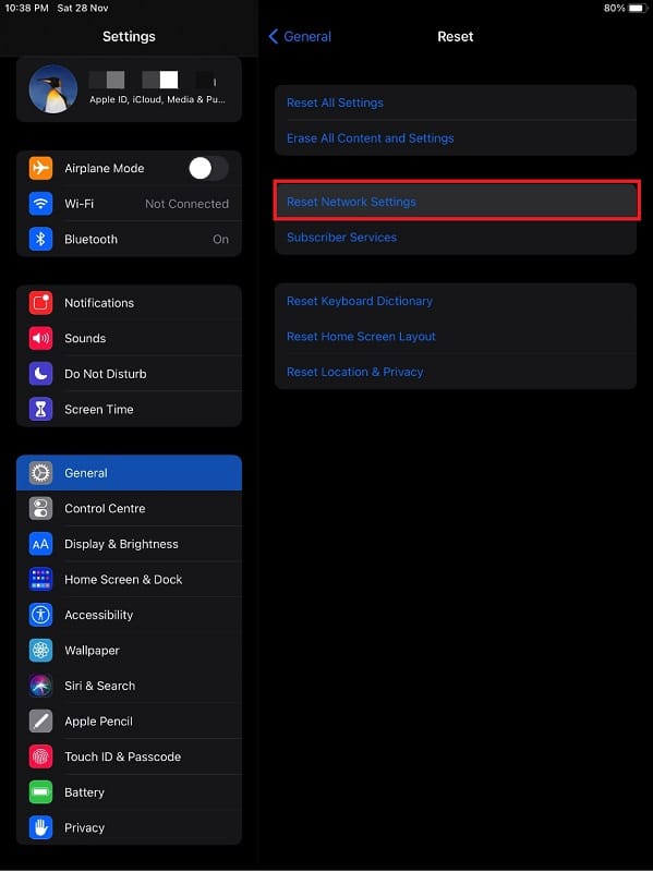Reset network settings on iPad to fix WiFi connection problem