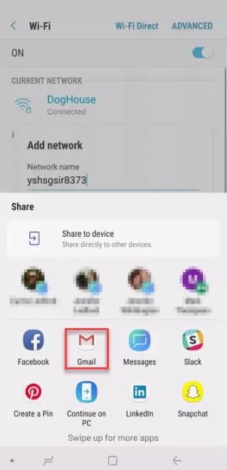 Select Gmail option from the list to share