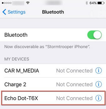Select the Echo Dot device name in bluetooth