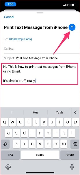 Send the text messages on iPhone using email