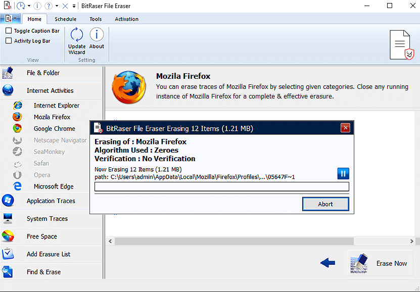 BitRaser File Eraser – erasing items in progress